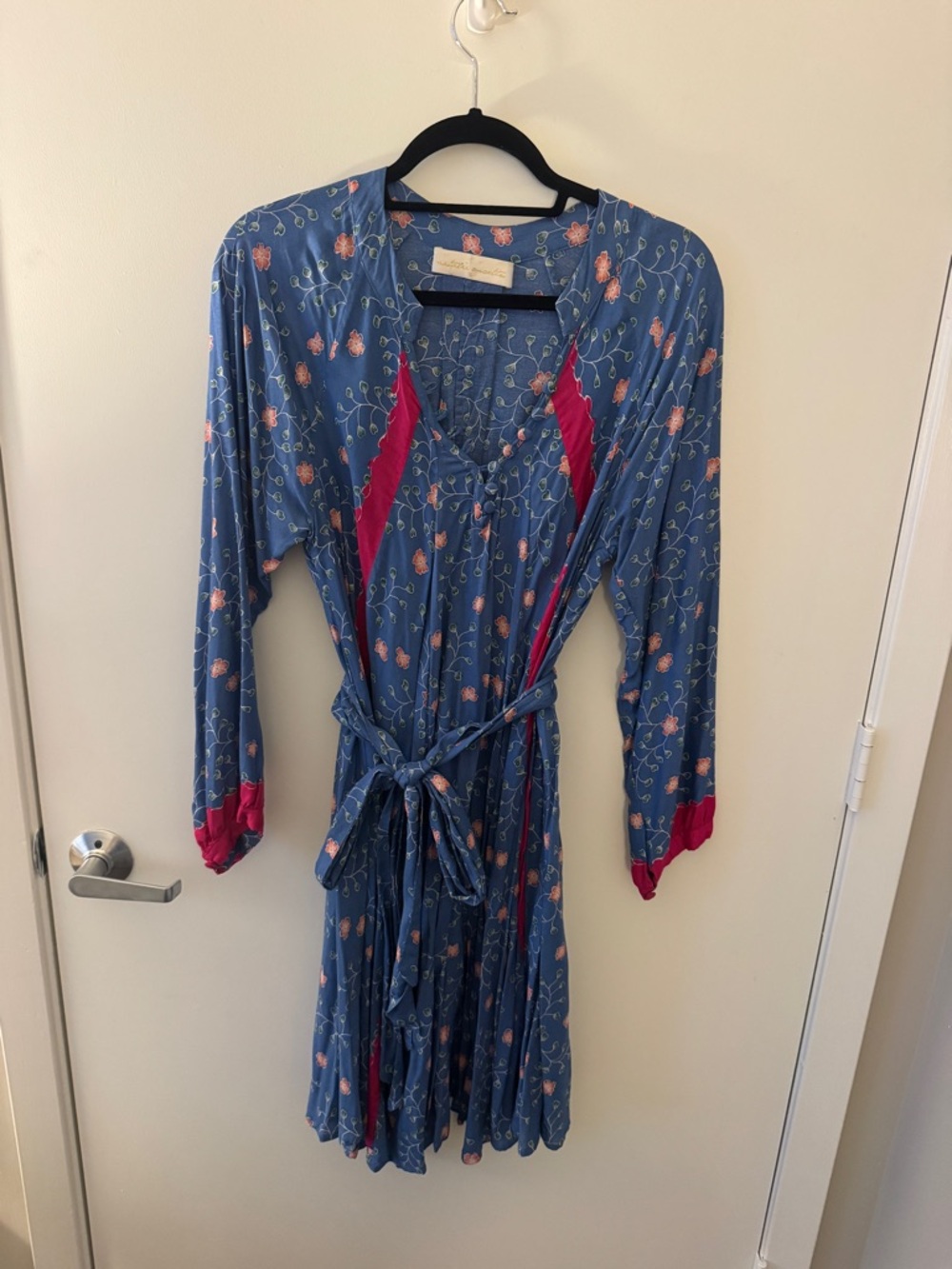 Natalie Martin Blue Floral Print Dress with Pink Accents